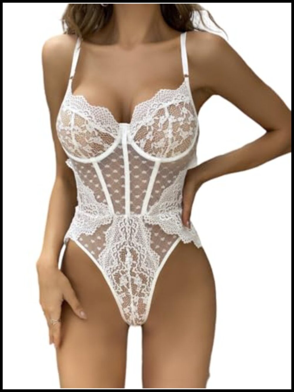 Floral Lace Teddy Bodysuit Deep V One Piece Bridal Lingerie